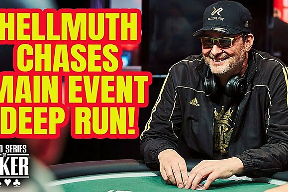 Echando un vistazo a las cartas de Hellmuth en el día 2 del Main de WSOP